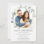 Invitation Chic Greenery Feuilles Gold Photo Enregistrer la c (Devant)