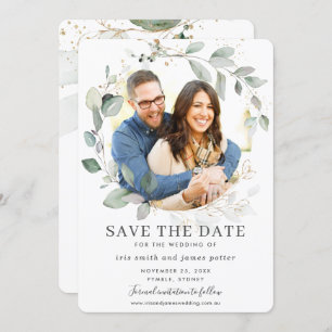Invitation Chic Greenery Feuilles Gold Photo Enregistrer la c