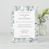 Invitation Chic Grey Blue White Floral Wedding (Debout devant)