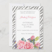 Invitation Chic Grey Zebra Imprimer rose Roses Fête des marié (Dos)