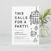 Invitation Chic Hand-Drawn 30e anniversaire fête (Debout devant)