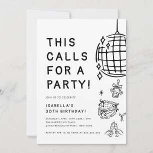 Invitation Chic Hand-Drawn 30e anniversaire fête