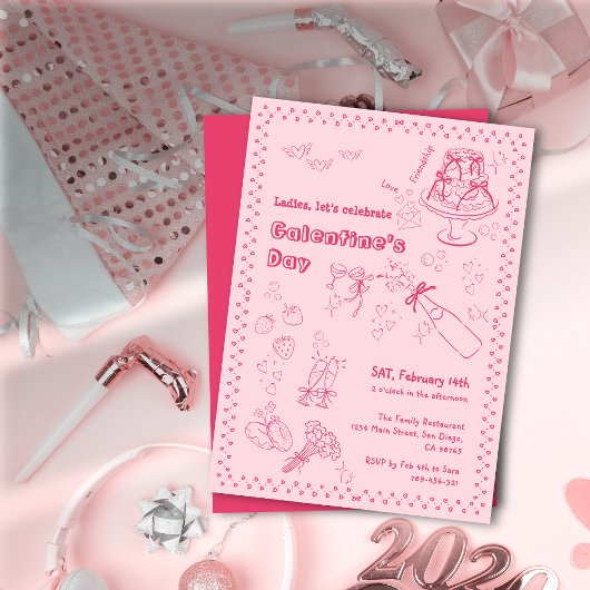 Invitation Chic Hand Drawn Champagne Fête de la Saint-Galenti