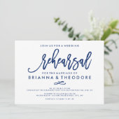 Invitation Chic Hand Lettré Mariage Rehearsal Navy (Debout devant)