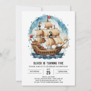 Invitation Chic Happy Children Pirate Anniversaire