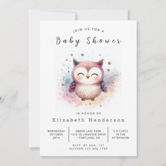 Invitation Chic Happy Owl Baby shower (Devant)