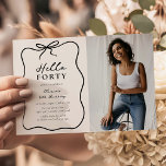 Invitation Chic Hello Forty' Photo 40th Birthday Party<br><div class="desc">Make your birthday celebration one to remember with our stylish and modern 'Hello Forty' Photo Birthday Invitation. Featuring a dreamy cream background adorned with a playful black doodle frame and bow, this invitation also includes an elegant party template that can be tailored to your liking. Add a favourite pic of...</div>