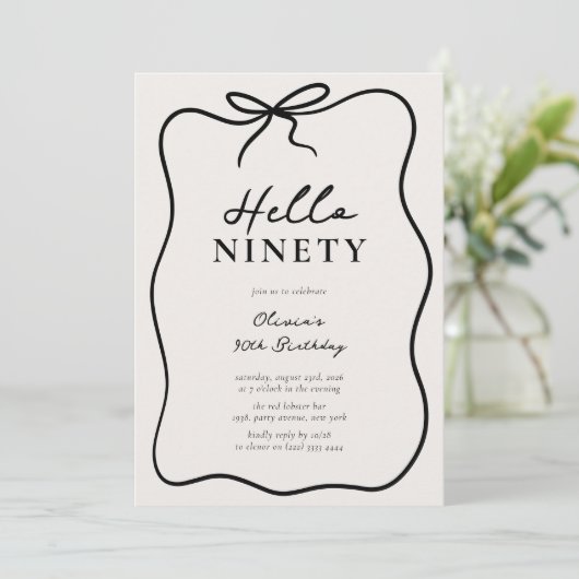 Invitation Chic Hello Ninety' 90th Birthday Party (Debout devant)