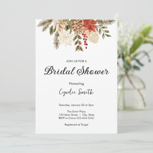 Invitation Chic hiver à feuillage persistant noël Douche nupt (Debout devant)