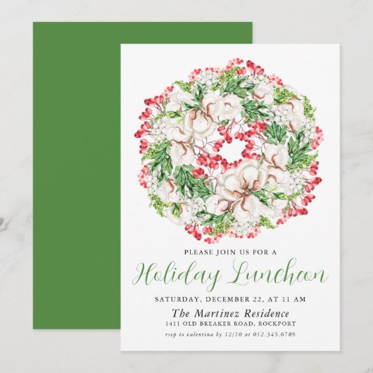 Invitation Chic hiver Aquarelle Wreath Déjeuner (Devant / Derrière)