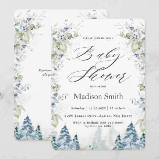 Invitation Chic hiver Baby shower alpin Neutre (Devant / Derrière)