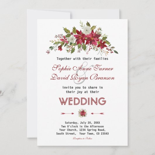 Invitation Chic hiver vacances Poinsettia Mariage (Devant)