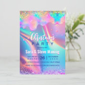 Invitation Chic holographique licorne gouttes parties scintil (Debout devant)