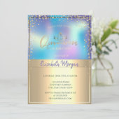 Invitation Chic Holographique Or Tiara, Diamonds Quinceañera (Debout devant)