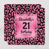Invitation Chic Hot Pink Leopard Print 21st Birthday (Devant / Derrière)