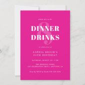 Invitation Chic Hot Rose Bold Typographie Anniversaire Dîner (Devant)