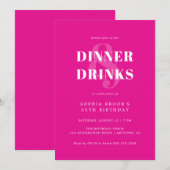 Invitation Chic Hot Rose Bold Typographie Anniversaire Dîner (Devant / Derrière)