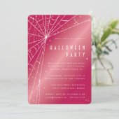 Invitation Chic Hot rose étincelant Spider Web Halloween Part (Debout devant)