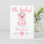 Invitation Chic Hot rose petit cochon Baby shower bébé fille (Debout devant)