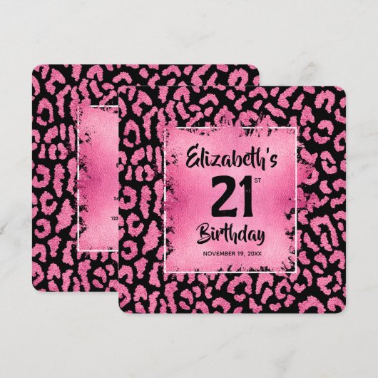 Invitation Chic Imprimé Léopard Rose Chaud 21e Anniversaire (Devant / Derrière)