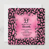 Invitation Chic Imprimé Léopard Rose Chaud 21e Anniversaire (Dos)
