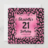 Invitation Chic Imprimé Léopard Rose Chaud 21e Anniversaire (Devant)