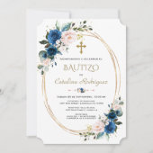 Invitation Chic Invitacion De Bautizo Gold Con Flores Baptême (Devant)