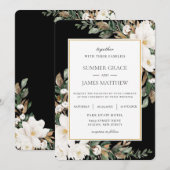 Invitation Chic ivoire Magnolias Coton Floral Mariage (Devant / Derrière)
