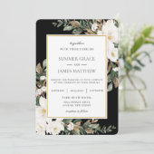 Invitation Chic ivoire Magnolias Coton Floral Mariage (Debout devant)