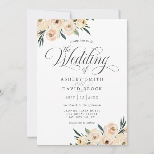 Invitation Chic Ivory White Rose Mariage (Devant)