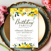 Invitation Chic Jaune Aquarelle Rose Floral 21e Anniversaire