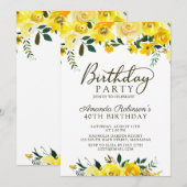 Invitation Chic Jaune Aquarelle Rose Floral 40e anniversaire (Devant / Derrière)