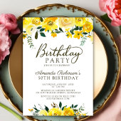 Invitation Chic Jaune Aquarelle Rose Floral 50e Anniversaire