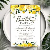 Invitation Chic Jaune Aquarelle Rose Floral 50e Anniversaire