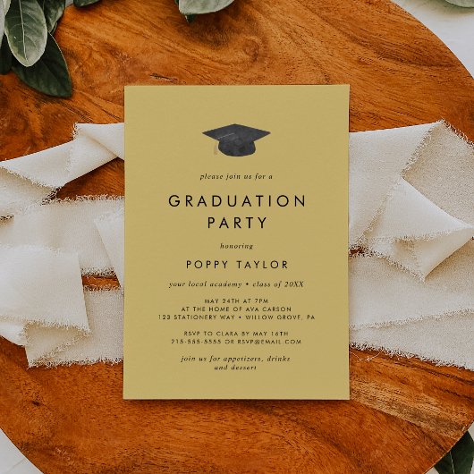 Invitation Chic Jaune Grad Casquette fête de graduation
