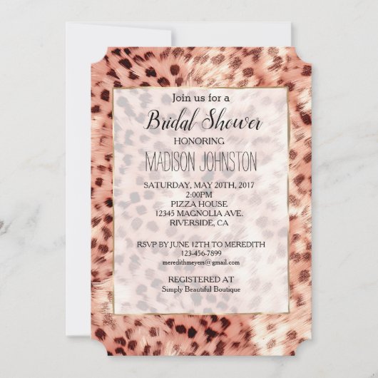 Invitation Chic Joli Féminin Rose Gold Léopard (Devant)