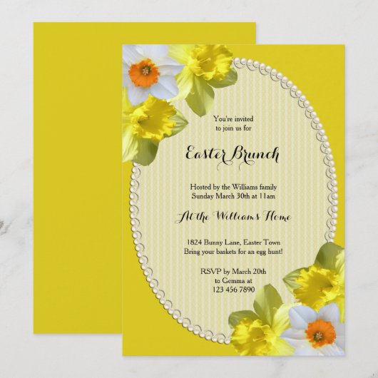 Invitation Chic Jonquilles Brunch de Pâques (Devant / Derrière)