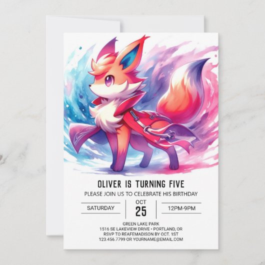 Invitation Chic Jouer Fox Anniversaire (Devant)