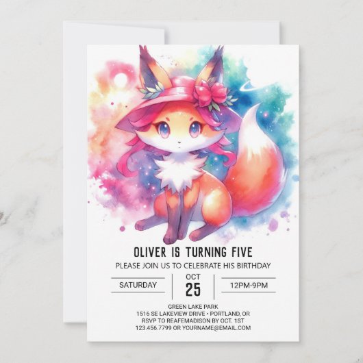 Invitation Chic Jouer Fox Anniversaire (Devant)