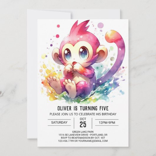 Invitation Chic Jouer Singe Anniversaire (Devant)