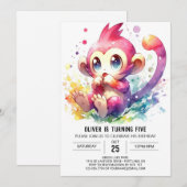 Invitation Chic Jouer Singe Anniversaire (Devant / Derrière)