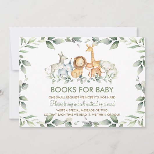 Invitation Chic Jungle Animaux Livres de verdure pour Baby Ca (Devant)
