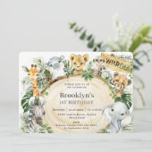 Invitation Chic Jungle Animaux Végétation Sauvage Un 1er Anni (Debout devant)