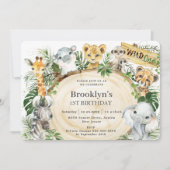 Invitation Chic Jungle Animaux Végétation Sauvage Un 1er Anni (Devant)