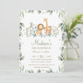 Invitation Chic Jungle Animaux Verdure Anniversaire Garçon Fi (Debout devant)