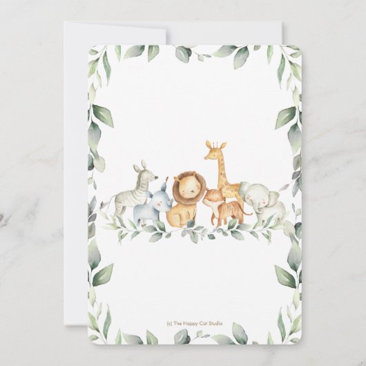 Invitation Chic Jungle Animaux Verdure Anniversaire Garçon Fi (Dos)