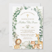 Invitation Chic Jungle Animaux Verdure Baptême Christening (Devant)