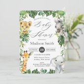 Invitation Chic Jungle Animaux Verdure Safari Baby shower (Debout devant)