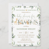 Invitation Chic Jungle Animaux Verdure Twins Baby shower (Devant)