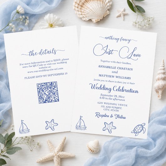 Invitation Chic Just Love Code QR Vie Marine Mariage